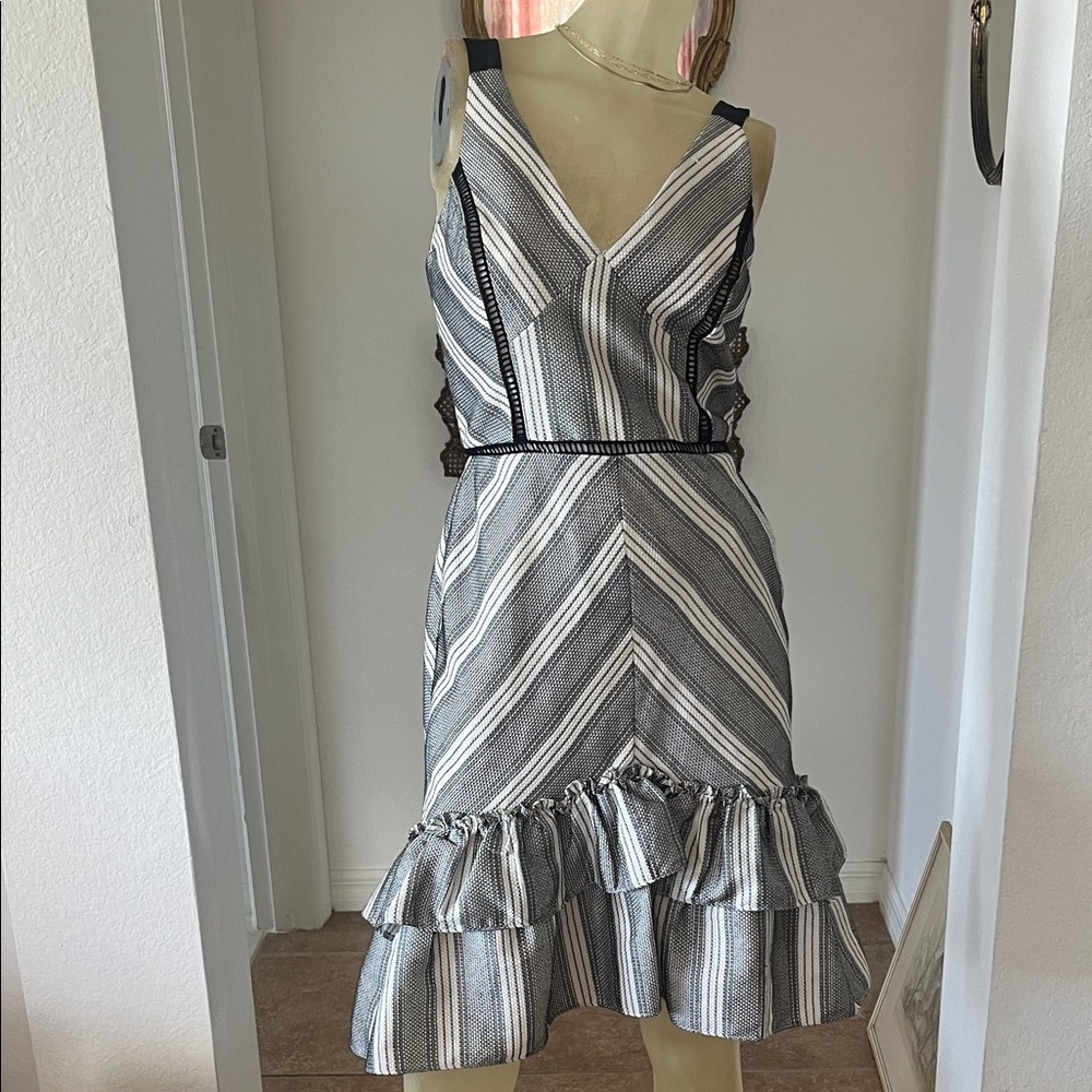 Adelyn Rae Black and White Striped Midi Dress